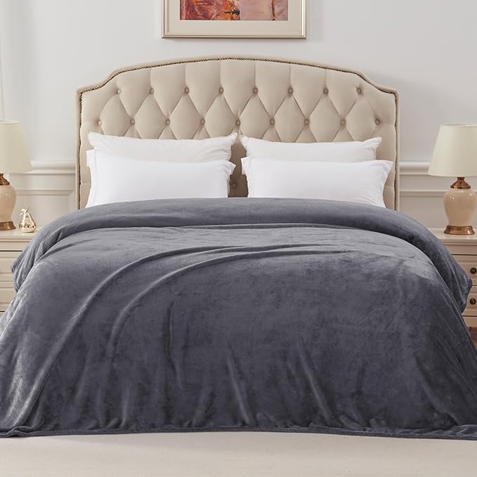 Exclusivo Mezcla Fleece Blanket King Size for Bed, Super Soft and Warm, All Season, Cozy, Plush, Lightweight, 90x104 Inches, Dark Grey