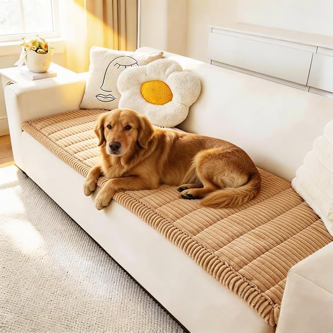 Couch Cover for Dogs Washable, Fuzzy Pet Couch Covers for 3 Cushion Sofa Pet Friendly, Non Slip Sofa Cover (Light Brown, 27.6" x 70.9"/70 x 180cm)