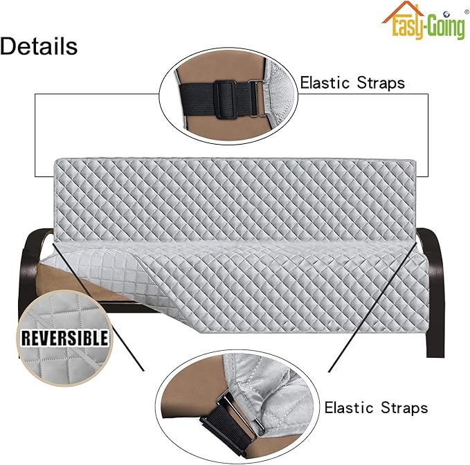 Easy-Going Futon Sofa Slipcover - Reversible Armless Couch Cover - Water Resistant for Pets & Kids (Light Gray/Light Gray)