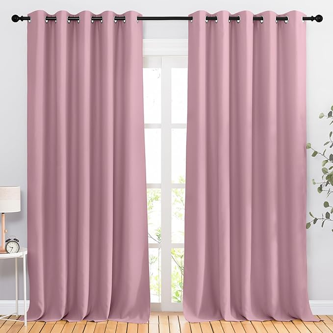 NICETOWN Blackout Room Divider Curtains 118 inches Long 2 Panels, Grommet Sliding Door Curtains Solid Window Treatments Sound Reducing for Living Room, W66 x L118, Crystal Pink