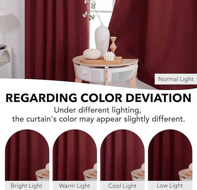 Deconovo Solid Rod Pocket and Back Tab Curtains Thermal Insulated Christmas Curtains Blackout Curtains for Living Room 52Wx84L Inch Burgundy Red Set of 2
