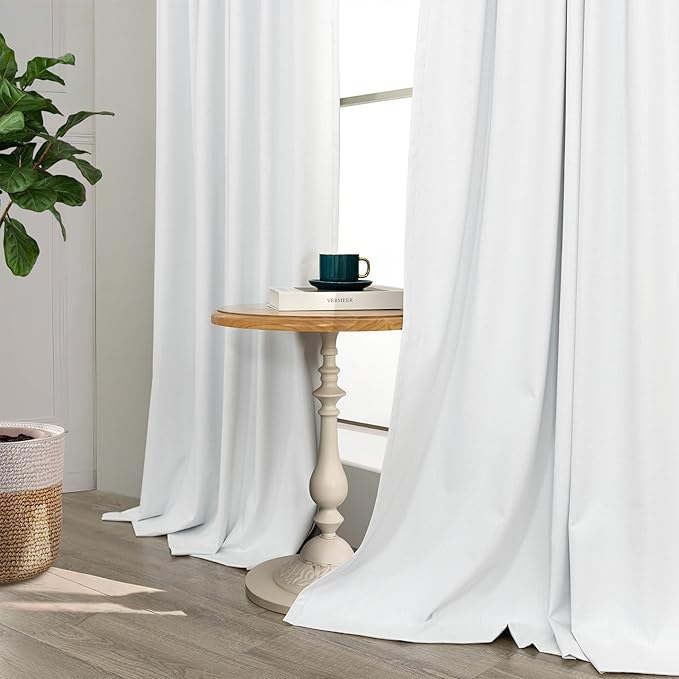 Pitalk White Room Darkening Curtains White Blackout Curtain 68 Inch Length 2 Panels Faux Linen Viral Short Bedroom Window Curtain for Dining Living Room 68 Long Cortinas Blancas para Sala Dormitorio