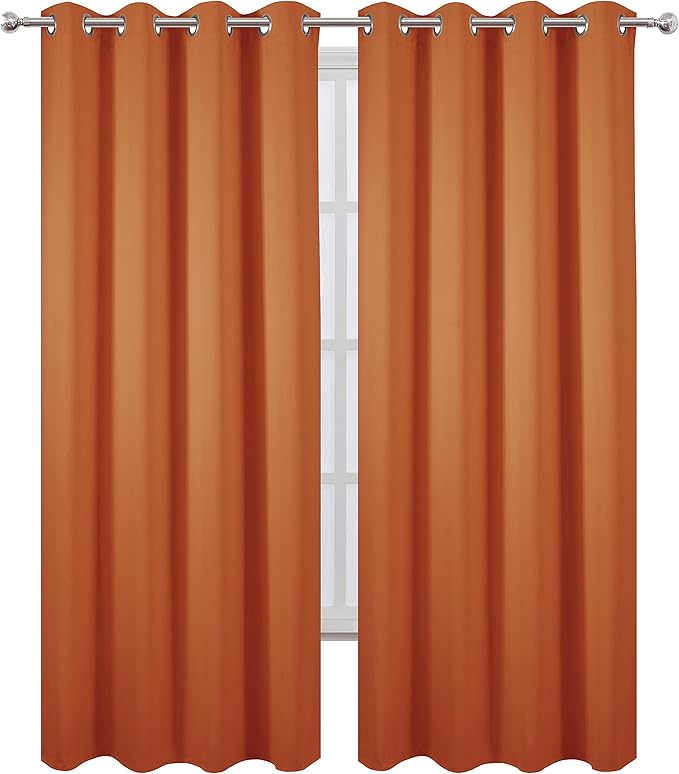 LEMOMO Blackout Curtains 66 x 84 inch/Orange Curtains Set of 2 Panels/Thermal Insulated Room Darkening Bedroom Curtains