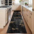 Washable Area Rugs 2'x6' Non-Slip Modern Abstract Soft for Living Room Entryway Bedroom Nursery, Print Pattern, Dark Black Gold