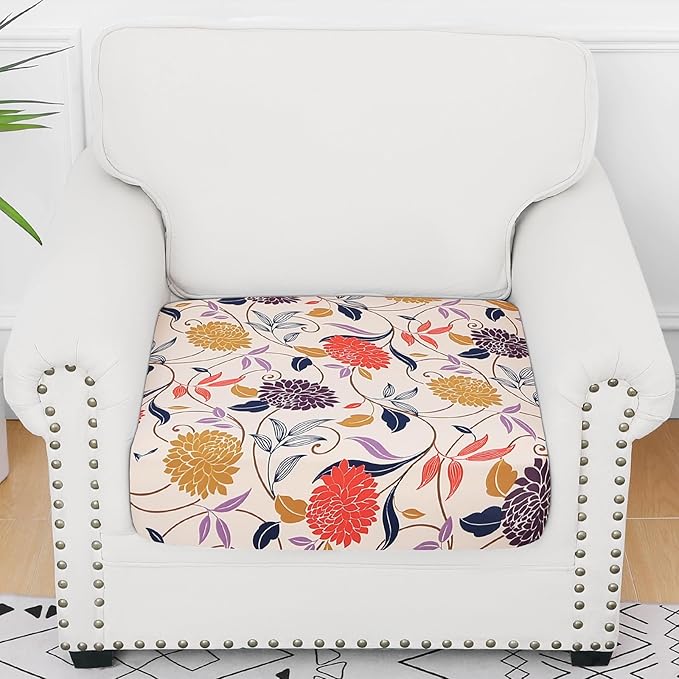 Smiry Printed Couch Cushion Covers, Stretch Soft Couch Covers for Sofa, Washable Non-Slip Sofa Slipcover Furniture Protector for Indoor and Outdoor (1 Pack, Orange)