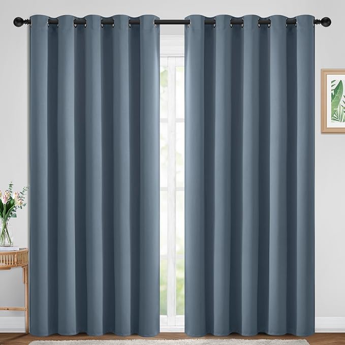 Yakamok Blackout Curtains Room Darkening Thermal Insulated Window Panels,Solid Grommet Top Drapes for Bedroom/Living Room(70Wx84L, Stone Blue, 2 Panels)
