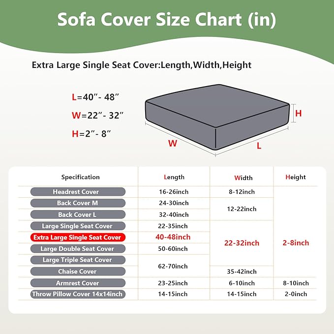 Couch Cushion Covers for Sofa Couch Covers Wear-Resistant Universal Sofa Cover Washable Stretch for Sectional Slipcovers (Texture-Green,Extra Large Single Seat Cover)