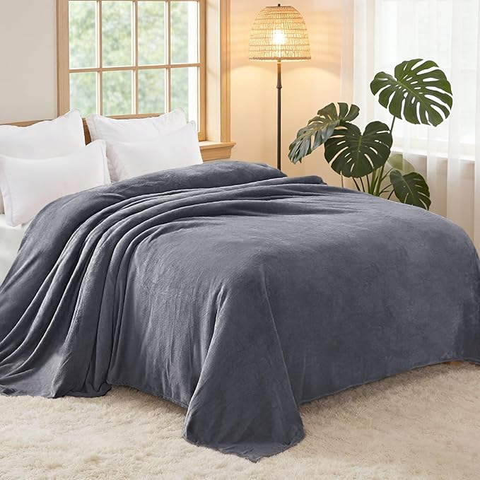 Exclusivo Mezcla Fleece Blanket Twin Size for Bed, Super Soft and Warm, All Season, Cozy, Plush, Lightweight, 60x80 Inches Dark Grey