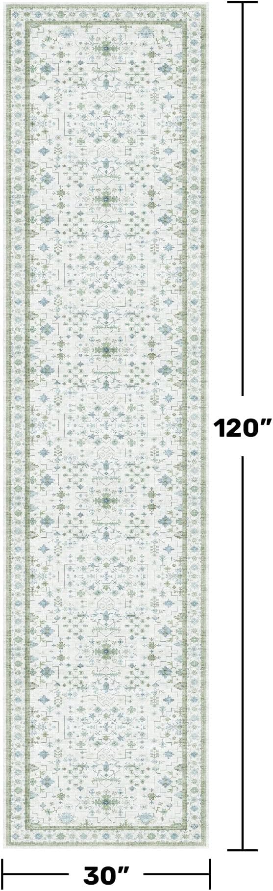 Hazo Haus Oushak Wide Hallway Runner Rug 2'6"x10' - Vintage Turkish Floral, Washable Low Pile Non Slip 10ft Wide Runners for Kitchen, Hall Way - Blue and Green
