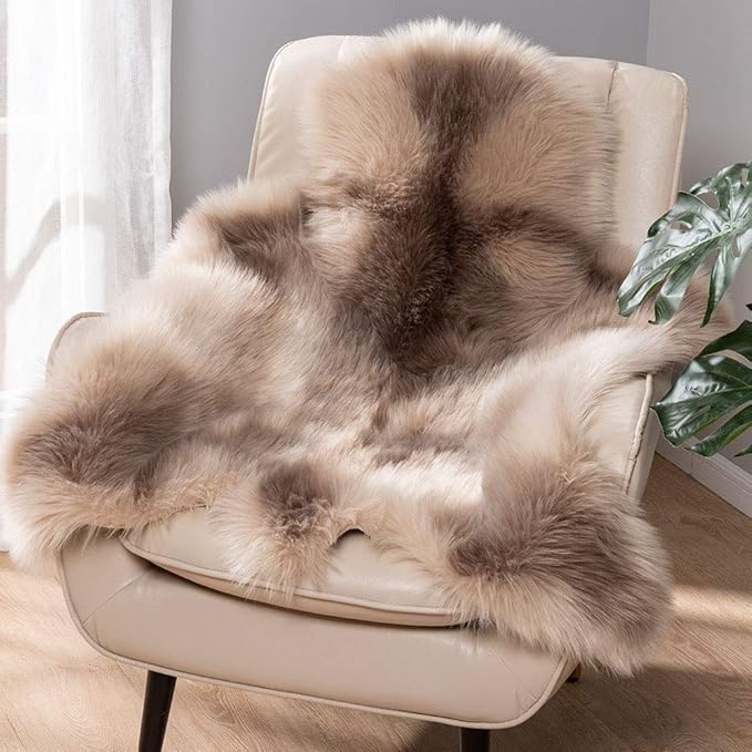 Carvapet 3x3ft Brown Faux Fur Area Rug Irregular Shaped Rug Soft Fluffy Reindeer Hide Imitation Rug, Decorative Throw Carpet for Bedroom Living Room, Plush Floor Mat for Home Decor