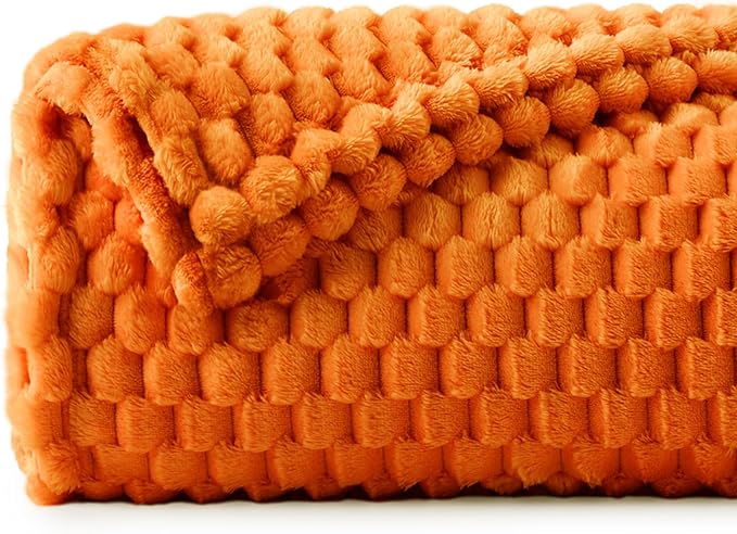 BEDELITE Fleece Blanket Twin Size for Bed Couch, 3D Jacquard Decorative Orange Fall Throw, Soft and Cozy Warm Plush Fuzzy Blanket, 60x80Inches