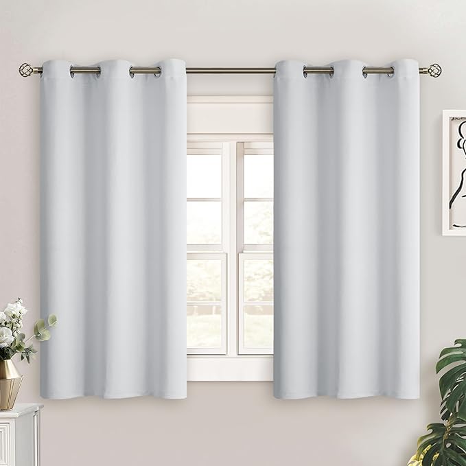 BGment Greyish White Short Room Darkening Curtains for Small Windows, 38 x 45 Inch Thermal Insulated Tier Set of 2 Panels Sun Blocking Drapes for Kitchen Bedroom