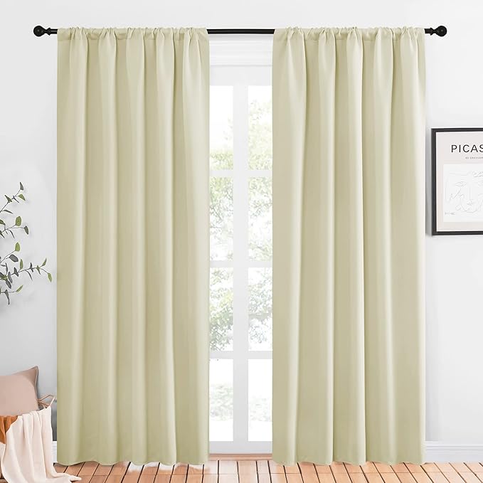 NICETOWN Room Darkening Curtains for Bedroom - Home Decoration Privacy Protection Thermal Insulated Solid Drapes/Draperies for Sliding Glass Door (Beige, Set of 2, 52 x 84 inches)