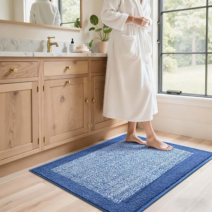 48x32 Large Bathroom Rugs Washable Non Slip, Blue Bath Mat for Bathroom Floor Tub, Soft Absorbent Quick Dry Mats for Shower, Bathtub,Home Decor