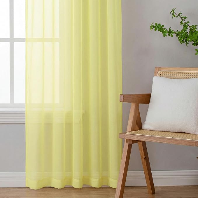OWENIE Sheer Curtains 63 Inch Length 2 Panels Set for Bedroom Living Room, Modern Soft Solid Light Filtering Sheer Curtain, Rod Pocket Window Treatments, 42" Wx63 L, Light Yellow