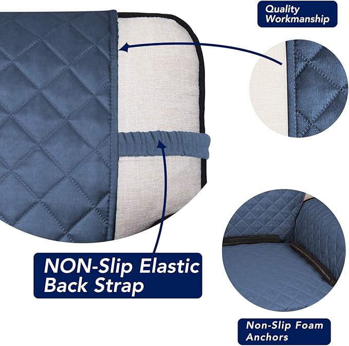 PureFit Reversible Quilted Sofa Cover, Water Resistant Slipcover Furniture Protector, Washable Couch Cover with Non Slip and Elastic Straps for Kids, Dogs, Pets (XX Large, Dark Blue/Light Blue)