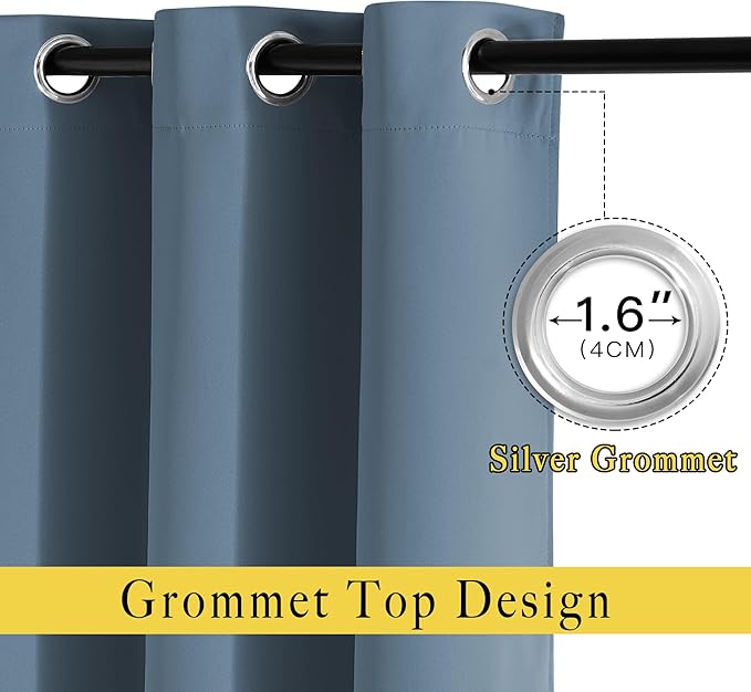 NICETOWN Smoky Blue Doorway Curtains 78 inches Long, Grommet Privacy Door Curtains Room Darkening Thermal Window Treatments for Bedroom/Living Room, 2 Panels, W52 x L78