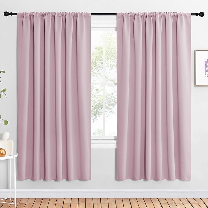 NICETOWN 2 Panels Blackout Curtains, Rod Pocket Window Curtains Room Darkning Drapes for Bedroom/Living Room, Thermal Insulated Solid Draperies for Home Office/Study, 62 by 72-Inch, Baby Pink
