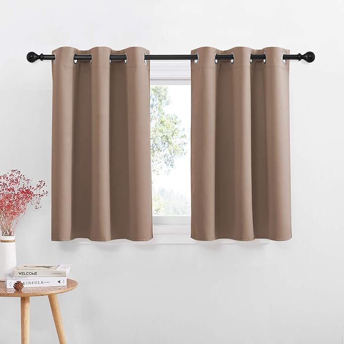 NICETOWN Short Curtains Blackout Curtains - Thermal Insulated Kitchen Light Reducing Drapes for Half/Nursery Window (1 Pair, 42W by 36L + 1.2 inches Header, Cappuccino)