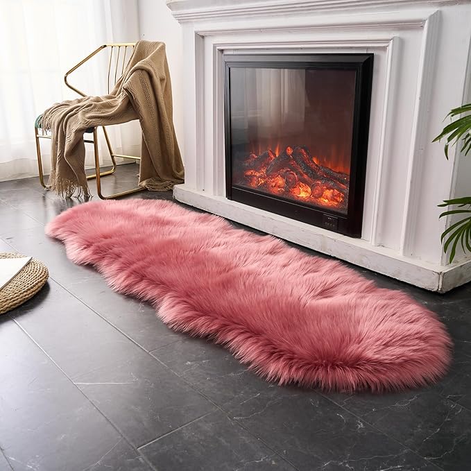 EasyJoy Ultra Soft Fluffy Shaggy Area Rug Faux Fur Rug Chair Cover Seat Pad Fuzzy Area Rug for Bedroom Floor Sofa Living Room (2 x 6 ft Sheepskin, BlushPink)