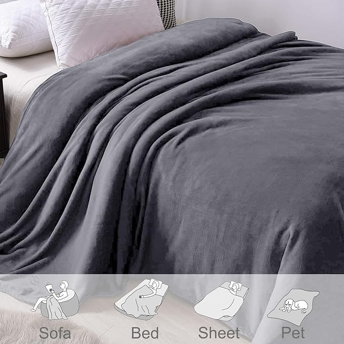 Exclusivo Mezcla Fleece Blanket Twin Size for Bed, Super Soft and Warm, All Season, Cozy, Plush, Lightweight, 60x80 Inches Dark Grey