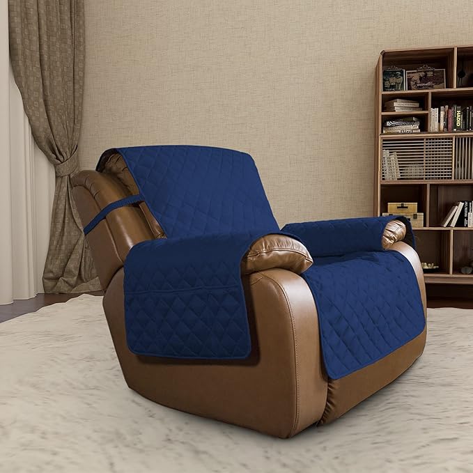 Easy-Going Oversized Recliner Cover Reversible Couch Cover Sofa Cover for Living Room Water Resistant Furniture Protector with Elastic Straps for Pets Dog (Oversized Recliner, Navy/Navy)