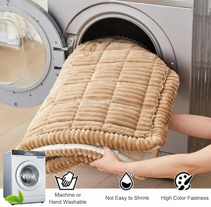 Couch Cover for Dogs Washable, Fuzzy Pet Couch Covers for 3 Cushion Sofa Pet Friendly, Non Slip Sofa Cover (Light Brown, 35" x 82.7"/90 x 210cm)