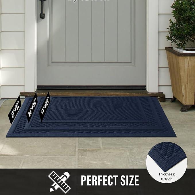 HIYARD Sturdy Front Door Mat, Absorbent Muddy Dirt Resist Welcome Door Mats Outdoor Indoor, Stain and Fade Resistant, Non-Slip Backing Entry Mat Low Profile Doormat for Entryway, 47×32, Blue