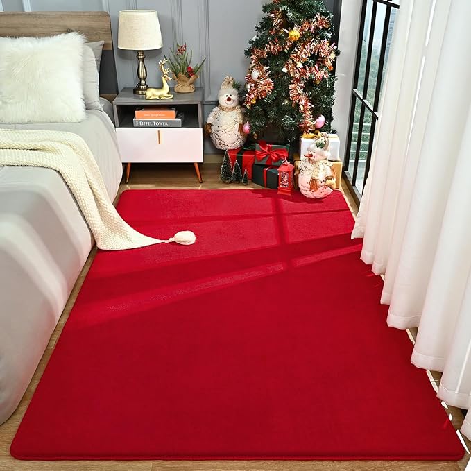 Amearea Modern Area Rugs for Bedroom Living Room, 4x6 Feet Red Thickened Memory Foam Rug, Fluffy Indoor Washable Rugs Non Slip Minimalist Carpet for Kids Boys Girls Dorm Nursery Room Decor