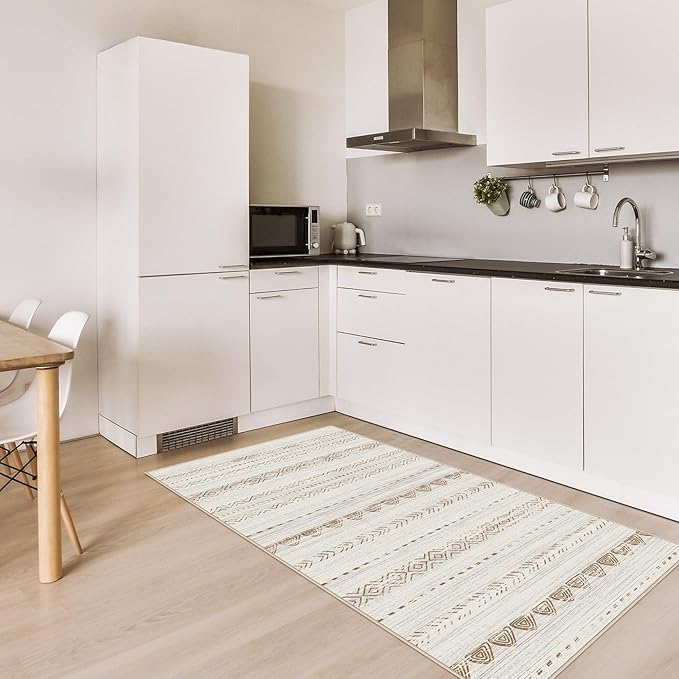 Nakagishi 2X4 Rug Washable Area Rug: Small Soft Boho Farmhouse Neutral Moroccan Non Slip Indoor Low Pile Accent Floor Throw Carpet for Bedroom Bathroom Entryway Kitchen Hallway Closet Home Door-Brown