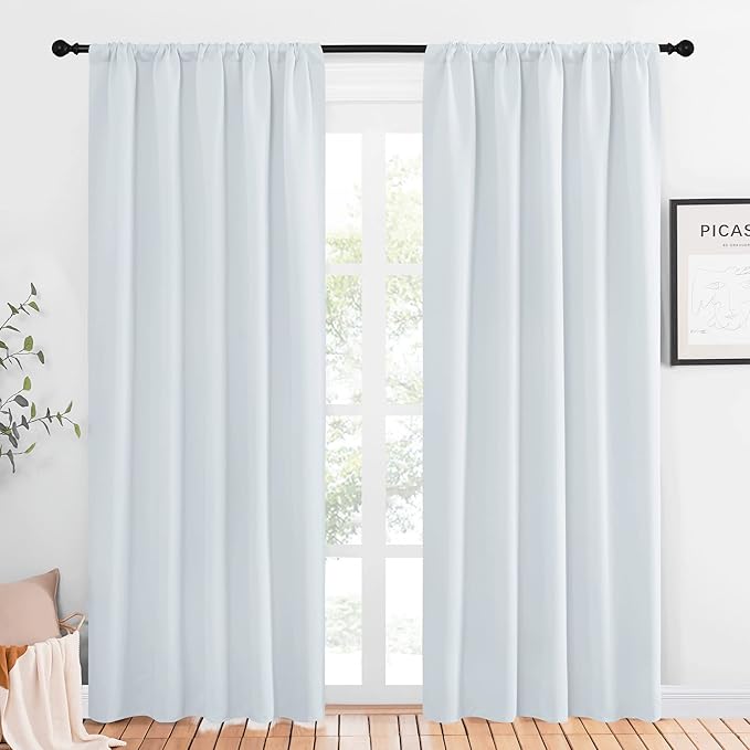 NICETOWN Greyish White Bedroom Curtain Panels - Multi-Function Noise Reducing Performance Window Treatment Thermal Insulated Rod Pocket Room Darkening Drapes for Nursery (2 Panels, 52 by 84)