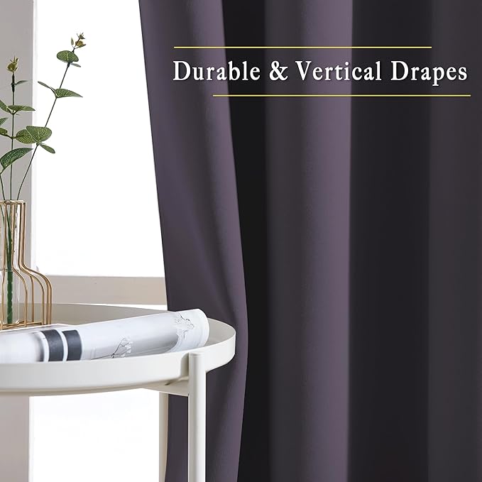 NICETOWN Greyish Purple Room Darkening Curtains for Living Room, Grommet Thermal Curtains Light & Sound Reducing Window Treatments for Bedroom/Home Family, W46 x L102