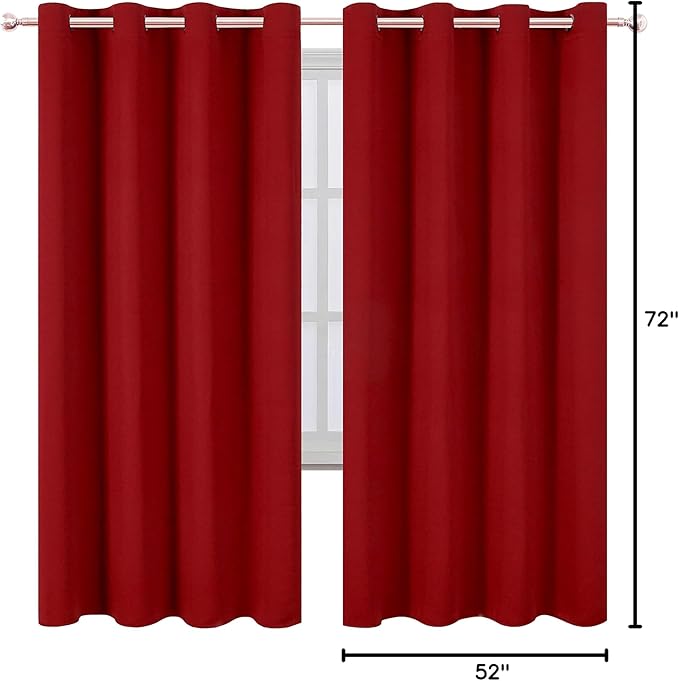 LEMOMO Red Thermal Blackout Curtains/52 x 72 Inch/Set of 2 Panels Room Darkening Curtains for Bedroom