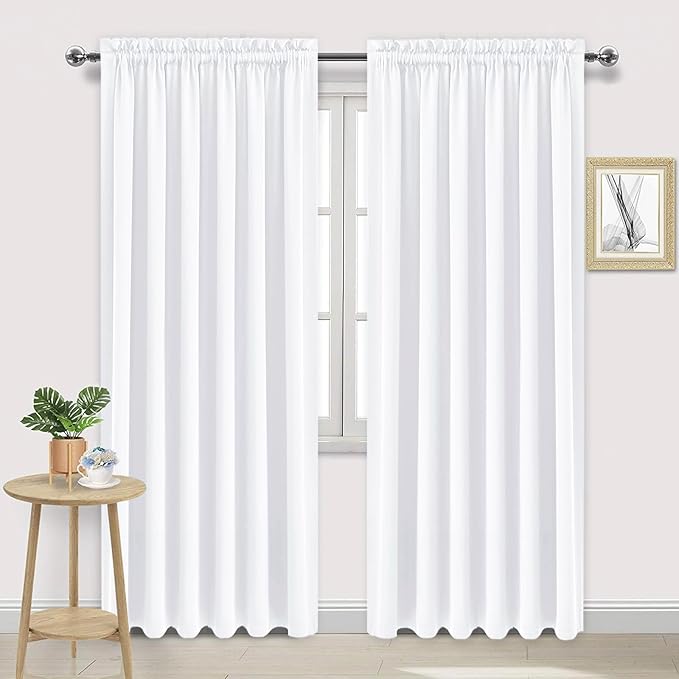 DWCN White Curtains for Living Room Thermal Insulated, 50% Light Blocking Curtains for Bedroom, Dining Room Window, W 70x L 84 Inch, Set of 2 Rod Pocket Curtain Panels
