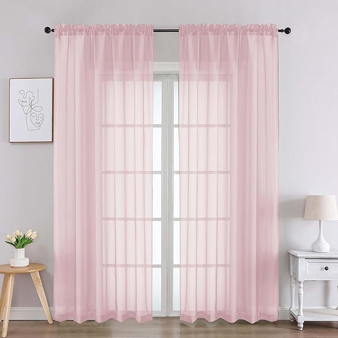 Chyhomenyc Blush Pink Sheer Curtains 84 Inches Long 2 Panels, Light Filtering Blush Pink Curtains for Living Room, Soft Gentle Voile Rod Pocket Bedroom Window Drapes, 59Wx84L Inch, 2PCS