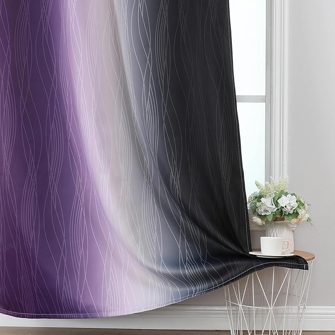 Estelar Textiler Black and Purple Ombre Blackout Curtains for Bedroom, Thermal Insulated Gradient Blackout Drapes, Full Room Darkening Energy Saving Curtains for Living Room, 52Wx96L, 2 Panels