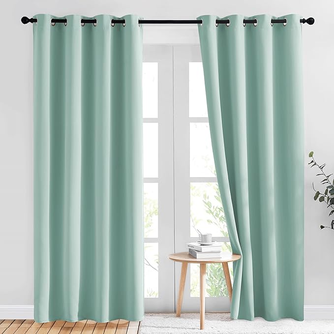 NICETOWN Seafoam Green Curtains 2 Panels 84 inches Long - Grommet Blackout Thermal Insulated Room Darkening Sound Reducing Window Drapes for Living Room/Bedroom, W52 x L84