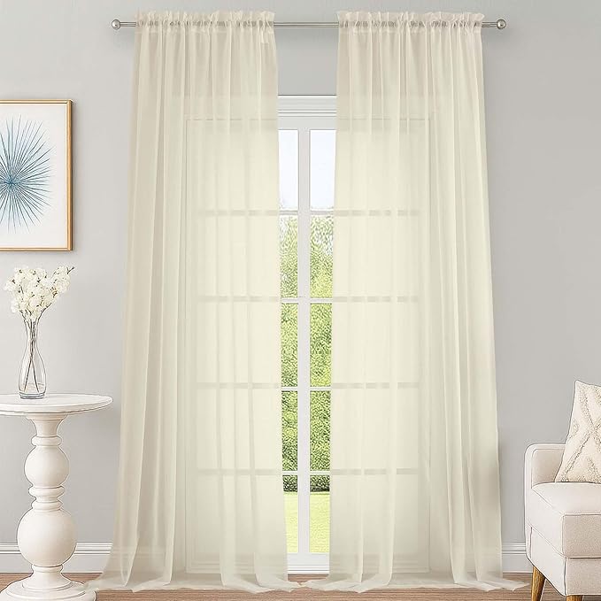 OWENIE Cream Sheer Curtains 120 Inches Long 2 Panels Set, Airy Lightweight Sheer Cream Curtains for Living Room Bedroom, Farmhouse Voile Filmy Rod Pocket Curtains Drapes, 2 Pcs, 59" Wx120 L Inch