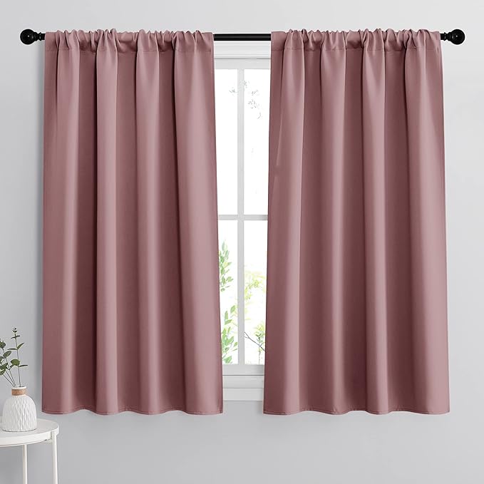 RYB HOME 54 inch Blackout Curtains for Living Room, Rod Pocket Thermal Insulated Small Window Drapes Room Darkening Shades for Bedroom Studio Dorm, W 42 x L 54 inch, Set of 2 Panels, Dusty Rose