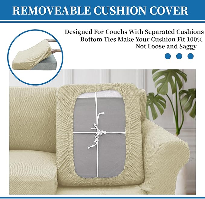 XINEAGE New 2 Pieces Chair Covers with Arms Super Stretch Chair Slipcover for Living Room Pet Dog Universal Slip Cover Anti Slip Armchair Furniture Protector (Light Beige), 31"-46"(1 Cushion)