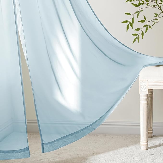 MIULEE Sky Blue Sheer Curtains 108 Inches Long, 4 Panels Set, Light Filtering Rod Pocket Voile Drapes for Living Room and Bedroom, Airy Soft Fabric Window Treatments, 42 x 108 Inches