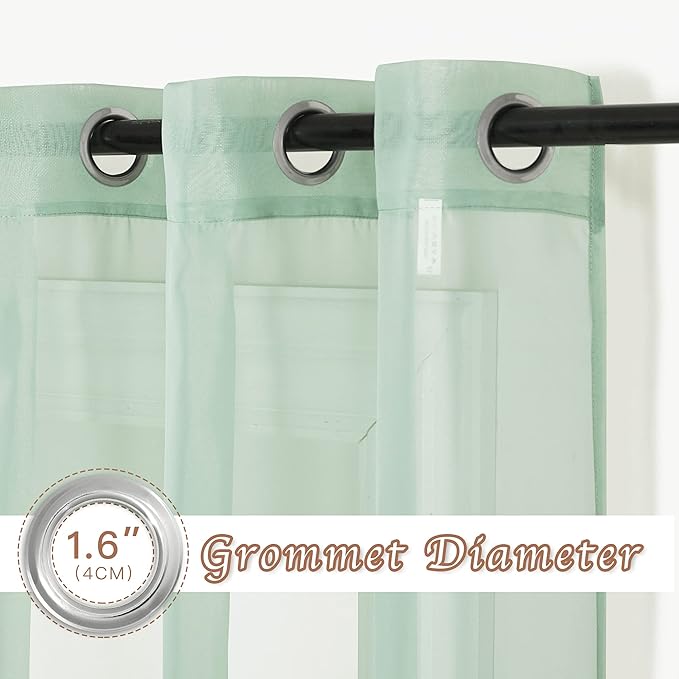 NICETOWN Sheer Sage Green Curtains for Bedroom 108 inches Length, Grommet Airy & Breathable Soft Voile Sheer Window Treatment with Light Filtering for Living Room, W54 x L108, 2 Panels