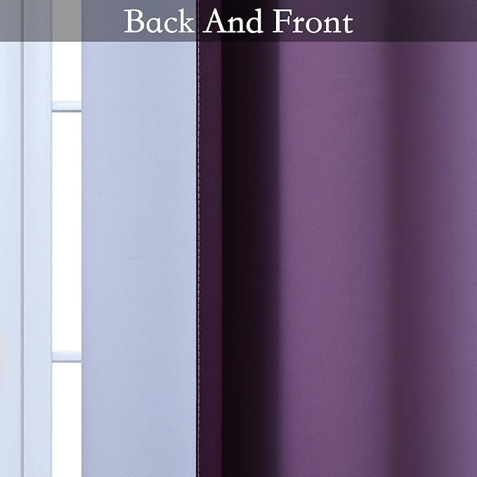SimpleHome Ombre Room Darkening Curtains for Bedroom, Light Blocking Gradient Purple to Grey White Thermal Insulated Grommet Blackout Window Curtains Drapes for Kids, 2 Panels, 52x63 inches Length