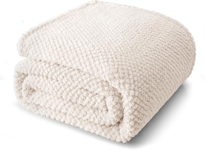 Whale Flotilla Twin Size Fuzzy Fleece Blanket for Bed, 60x80 Inch Fluffy Warm Soft Jacquard Blankets for All Season, Lightweight and Cozy, Ivory
