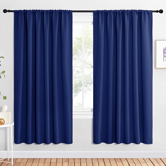 NICETOWN 2 Panels Blackout Curtains, Rod Pocket Window Curtains Room Darkning Drapes for Bedroom/Living Room, Thermal Insulated Solid Draperies for Home Office/Study, 62 by 72-Inch, Royal Blue