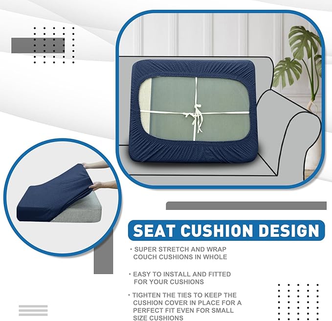 XINEAGE Large Couch Cushion Covers Seat Cushion Cover Thick Stretch Sofa Slipcovers 1 Piece Individual Couch Covers with Elastic Bottom(Single XL Seat Cushion/Backrest,Navy Blue)