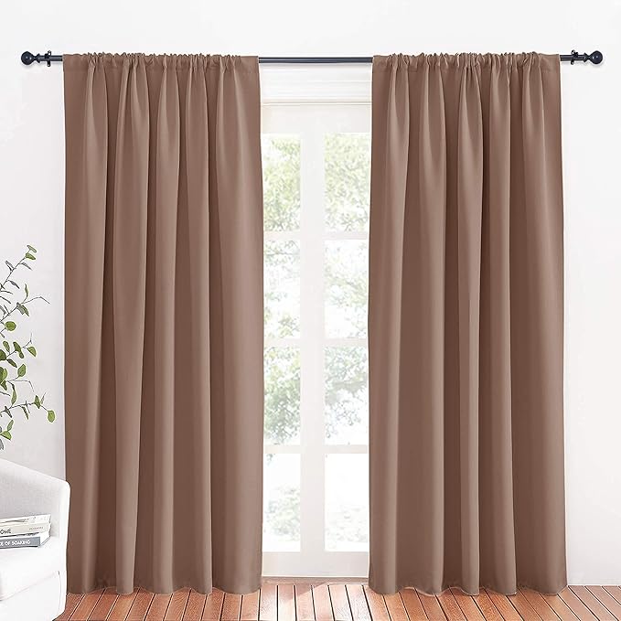 RYB HOME Large Blackout Curtains for Bedroom 84 inches Long 2 Panels Set, Privacy Thermal Insultaed Sunlignt Heat Blocking Drapes for Sliding Patio Door, Width 70 by Length 84, Mocha