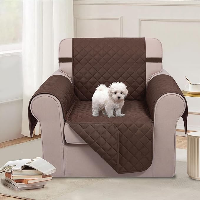 U-NICE HOME Recliner Chair Covers Reversible Chair Cover Pet Covers for Dogs with Elastic Straps Water Resistant Diamond Quilted (23''Armchair, Chocolate/Chocolate)