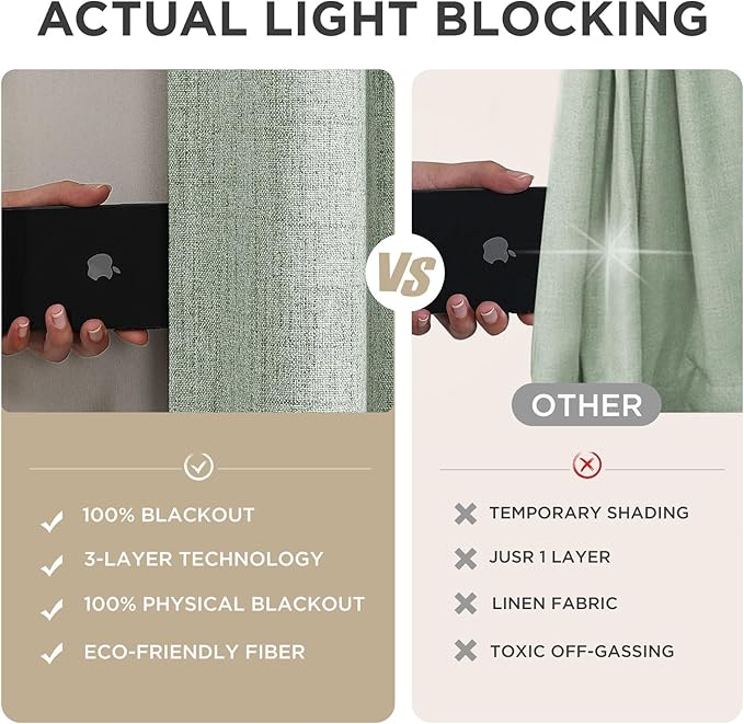 Joydeco Linen Blackout Curtains for Bedroom - 100% Light Blocking 1 Panels, Sage Green Drapes 100" W x 120" L, Thermal Insulated Room Darkening Curtains for Living Room, Rod Pocket & Back Tabs