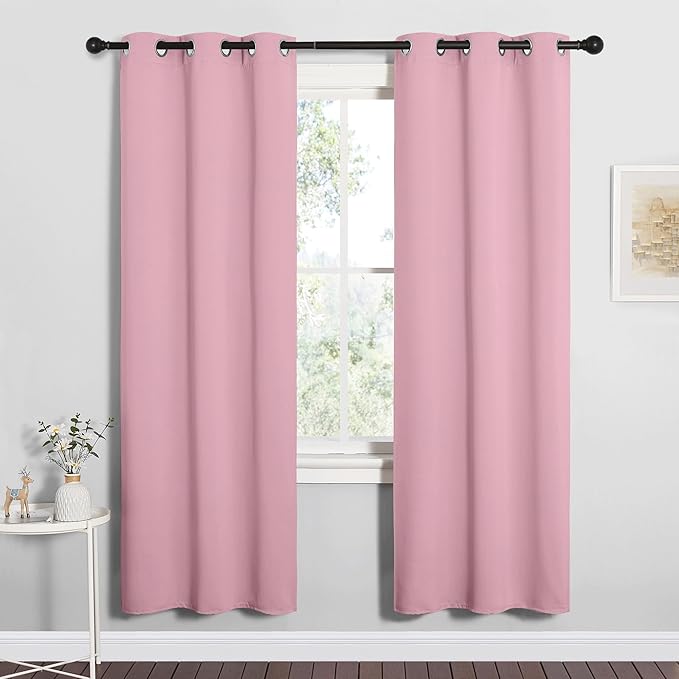 NICETOWN Bedroom Curtain Panels Blackout Draperies, Thermal Insulated Solid Grommet Blackout Curtains/Drapes (Crystal Pink, 1 Pair, 34 by 72-inch)